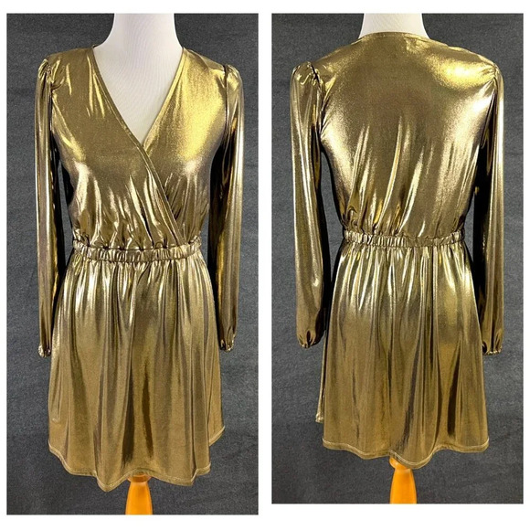 Michael Kors dress metallic gold lightweight long sleeve - Picture 1 of 3